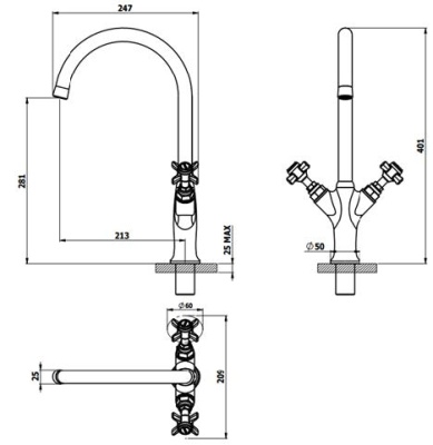 Alpina Classic Sink Mixer - Brushed Nickel